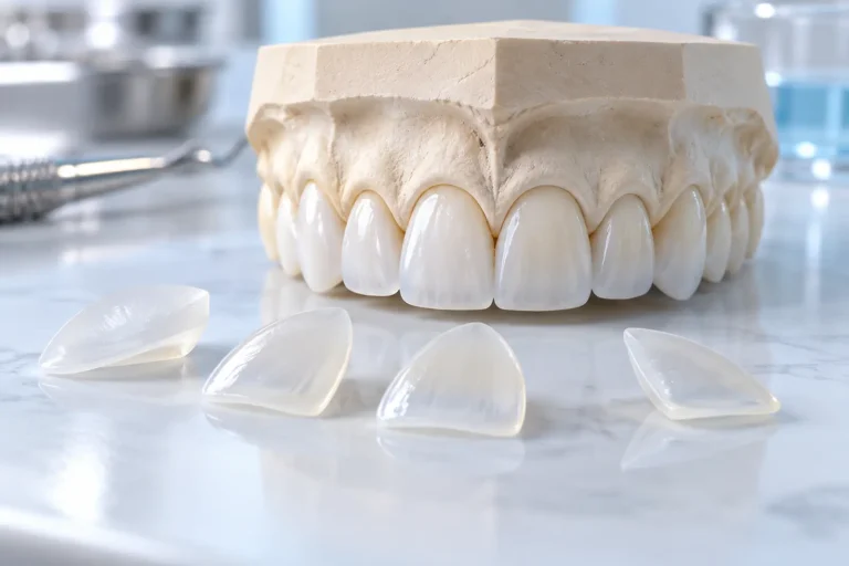 Faccette dentali in ceramica su modello odontoiatrico
